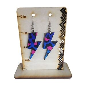 Neon Leopard Lightning Bolt Acrylic Drop Earrings - Blue/Pink Leopard